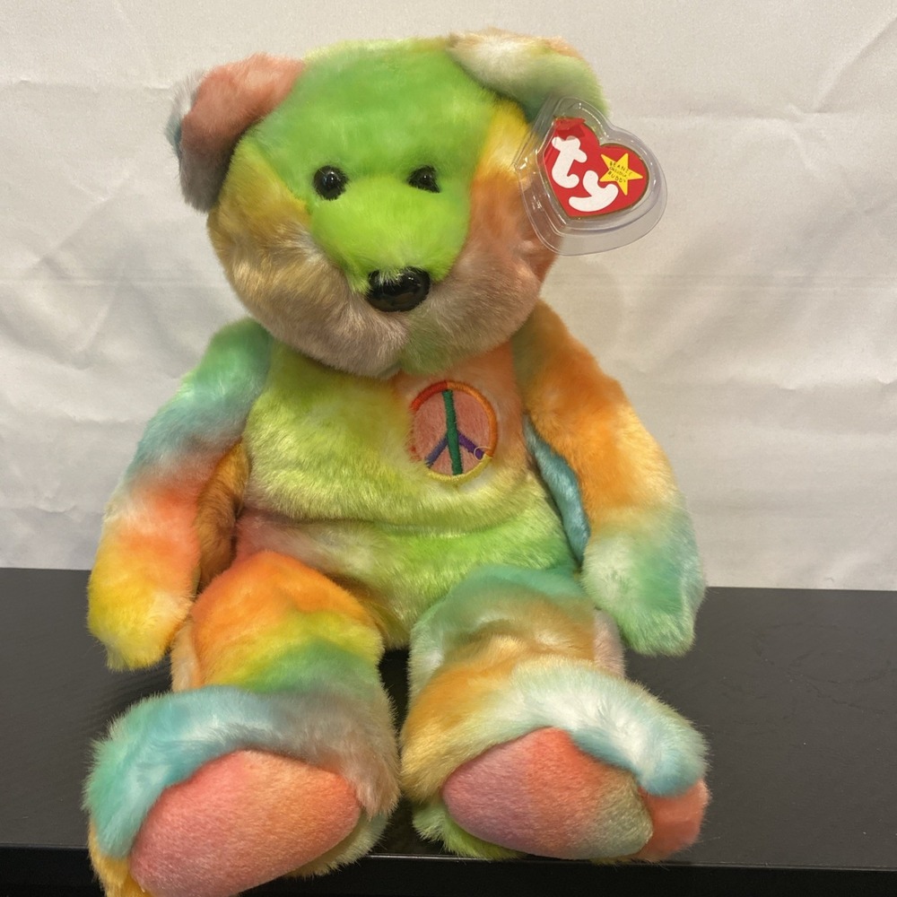 Vintage TY Beanie Buddy -‎ PEACE the Ty-Dyed Bear 14 inch